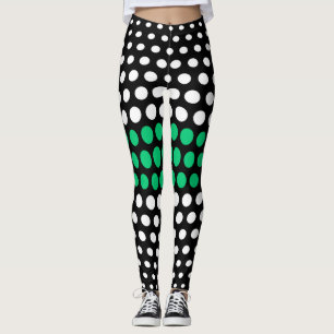 Leggings Patrón de puntos de polka blanca y esmeralda