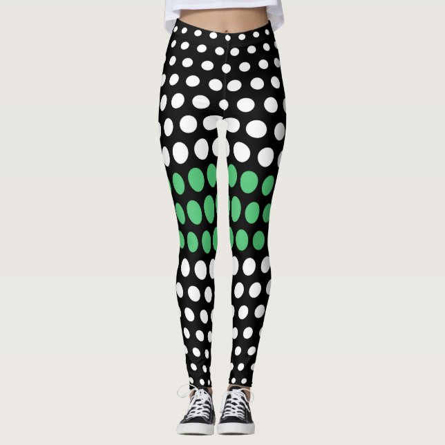 Leggings Patrón de puntos de polka blanca y esmeralda (Anverso)