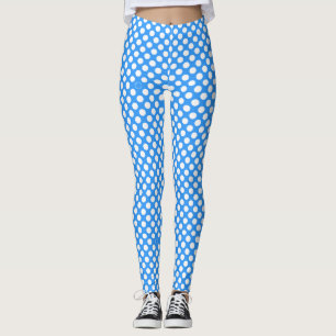 Leggings Patrón de puntos de polka blanco en aqua Azul