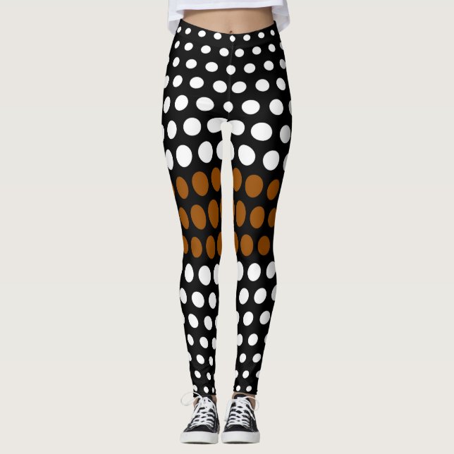 Leggings Patrón de puntos de polka blanco y marrón (Anverso)