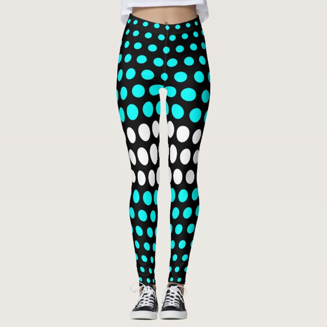 Leggings Patrón de puntos de polka cian y blanco (Anverso)