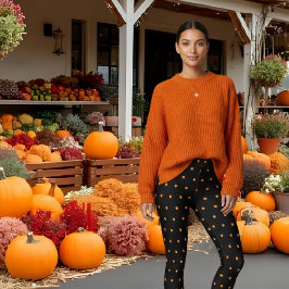 Leggings Patrón de puntos de polka de Naranja negro lindo