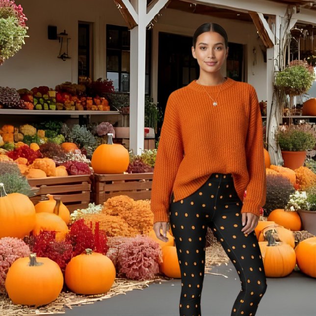 Leggings Patrón de puntos de polka de Naranja negro lindo (Cute Black Orange Polka Dots Pattern Leggings)