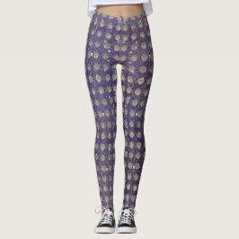 Leggings Patrón de puntos de polka morado y gris