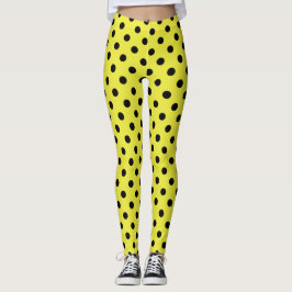 Leggings Patrón de puntos de polka negro amarillo
