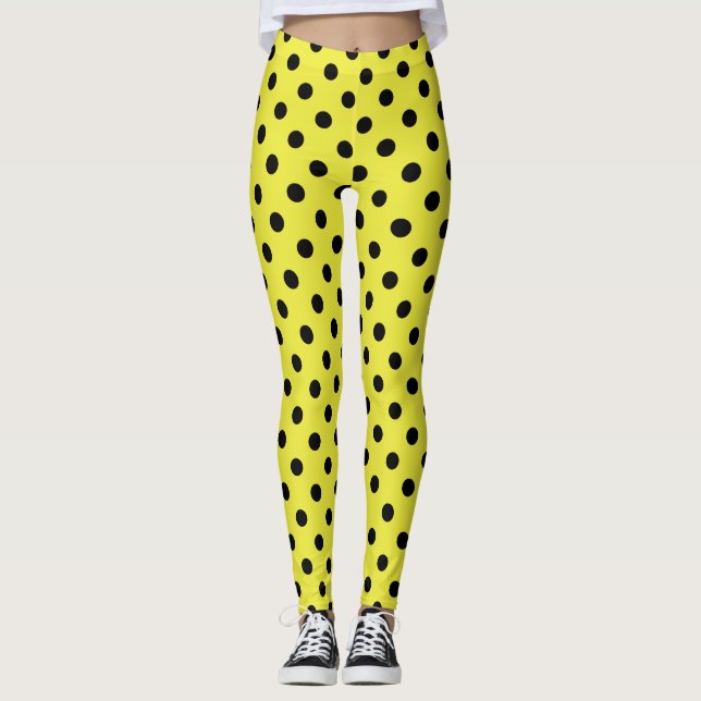 Leggings Patrón de puntos de polka negro amarillo (Anverso)