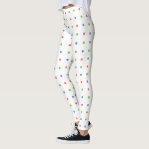 Leggings Patrón de puntos de polka verde azul en blanco