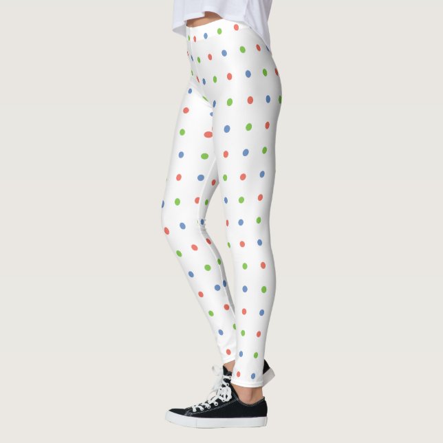 Leggings Patrón de puntos de polka verde azul en blanco (Izquierda)