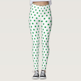Leggings Patrón de puntos de polka verde blanco de moda