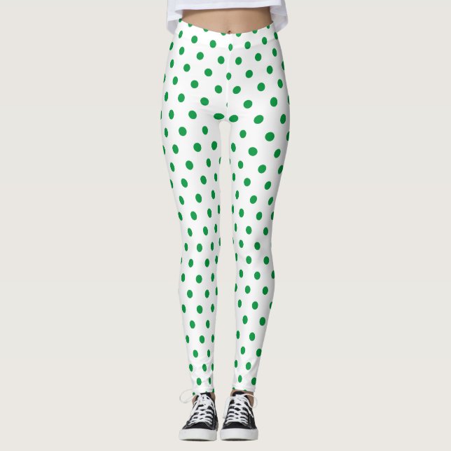 Leggings Patrón de puntos de polka verde blanco de moda (Anverso)