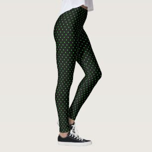 Leggings Patrón de puntos de polka verde negro