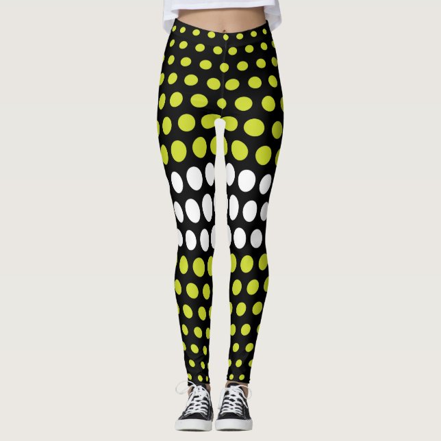 Leggings Patrón de puntos de polka verde y blanco (Anverso)