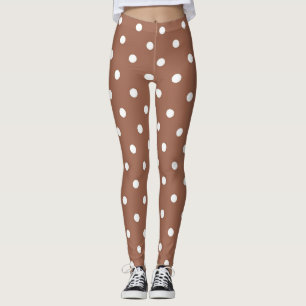 Leggings Patrón de puntos modernos de polka marrón y blan