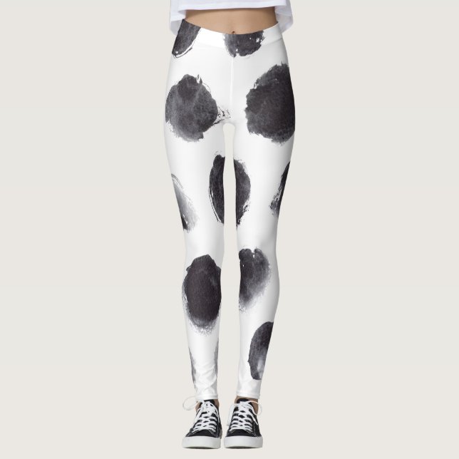Leggings Patrón de puntos polacos: negro, gris. (Anverso)