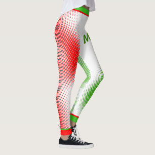 Leggings Patrón de puntos rojo y verde en blanco con su nom