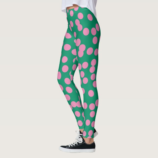 Leggings Patrón de puntos y puntos blancos y rosas (Izquierda)