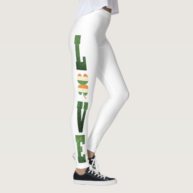 Leggings Patrón de purpurina Guay Cute Irish green LOVE (Derecha)