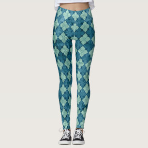 Leggings Patrón de Quatrefoil azul en mosaico y divertido d