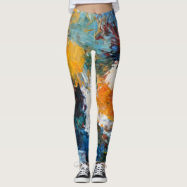 Leggings Patrón de ráfaga de color de fondo azul de la salp