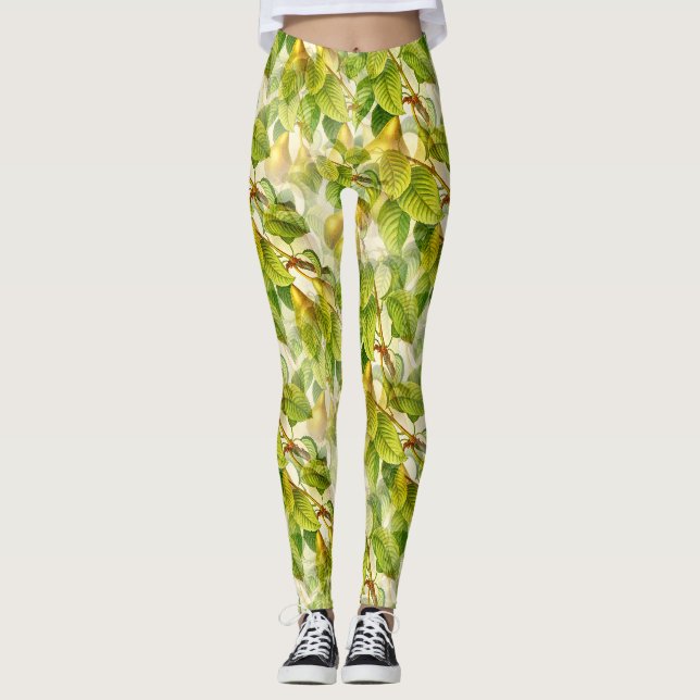 Leggings Patrón de ramas y peras del árbol de peras (Anverso)