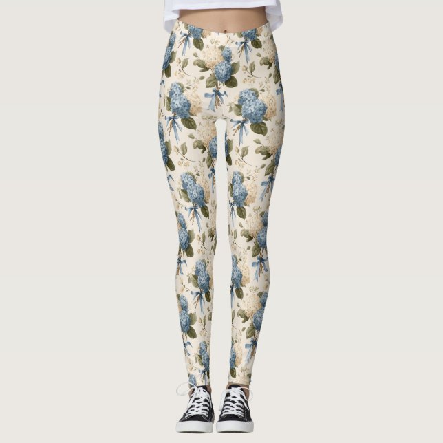 Leggings Patrón de ramo de hortensias vintage (Anverso)