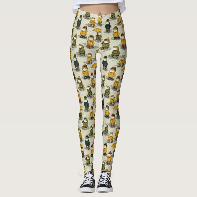 Leggings Patrón de ranas caprichosas con impermeables (Anverso)