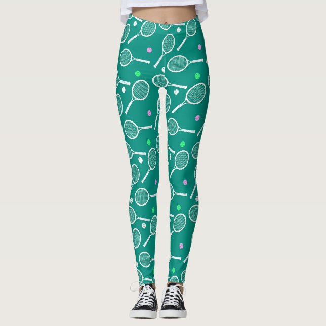 Leggings Patrón de raqueta de tenis Verde (Anverso)
