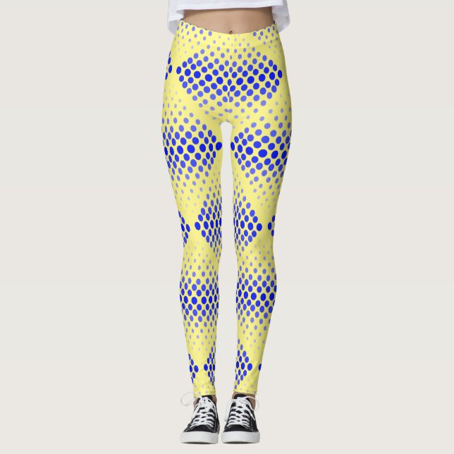 Leggings Patrón de rastrillo azul 01 BG amarillo (Anverso)