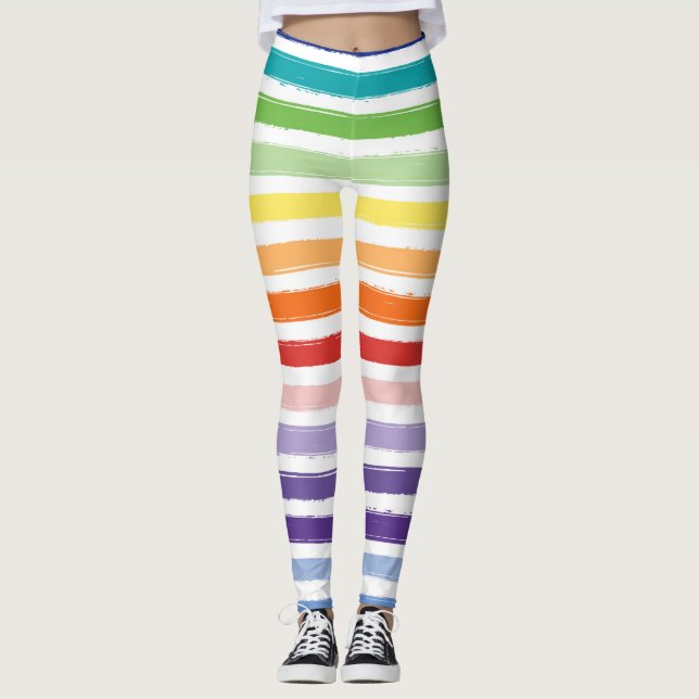 Leggings Patrón de Raya de Cepillo de Acuarela Arcoíris (Anverso)