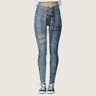 Leggings Patrón de raya de encaje de mezclilla índigo