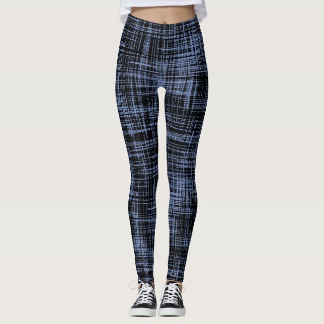 Leggings Patrón de rayas abstractas de gris azul negro (Anverso)