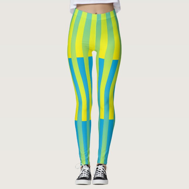 Leggings Patrón de rayas azul amarillo verde (Anverso)