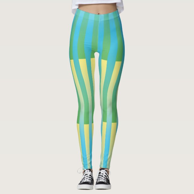 Leggings Patrón de rayas azul amarillo verde (Anverso)