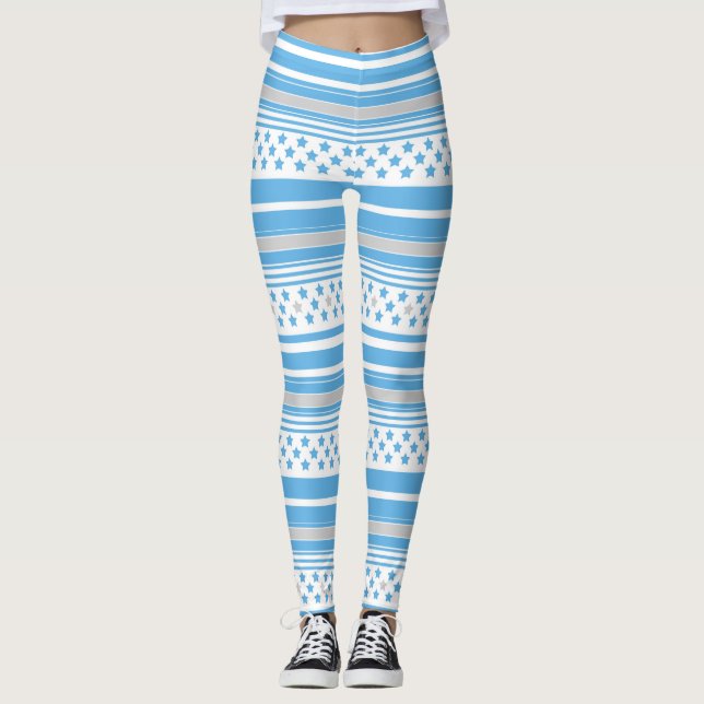 Leggings Patrón de rayas azul cielo con estrellas (Anverso)