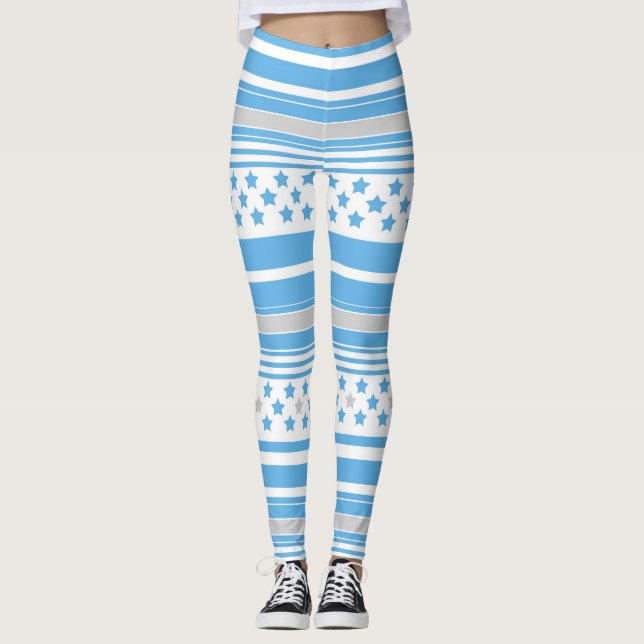Leggings Patrón de rayas azul cielo con estrellas (Anverso)