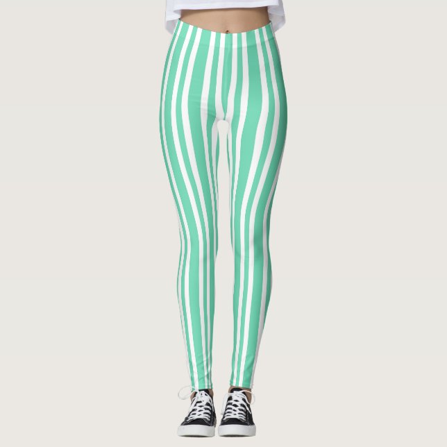 Leggings Patrón de rayas blancas aguamarina (Anverso)