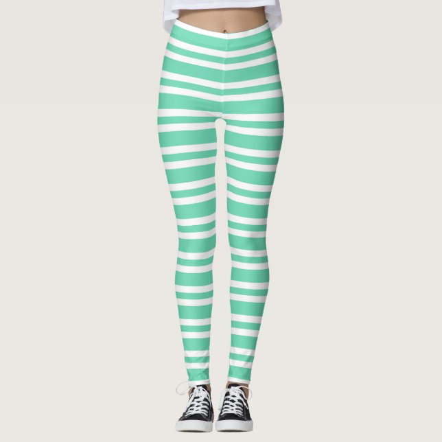 Leggings Patrón de rayas blancas aguamarina (Anverso)