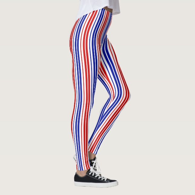 Leggings Patrón de rayas blancas rojas y azules   (Derecha)