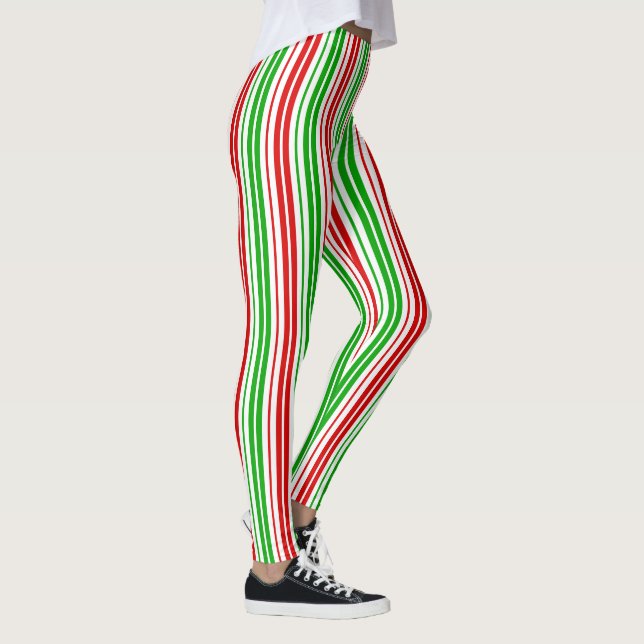 Leggings Patrón de rayas blancas rojas y verdes   (Derecha)
