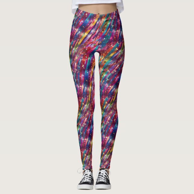 Leggings Patrón de rayas de arcoíris abstracto con brillo d (Anverso)