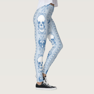 Leggings Patrón de rayas de calavera barrocas Piernas azule