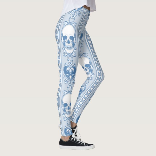 Leggings Patrón de rayas de calavera barrocas Piernas azule (Derecha)