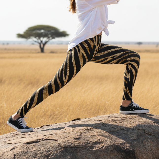 Leggings Patrón de Rayas de Cebra Glam Negro Dorado ID1151 (Subido por el creador)