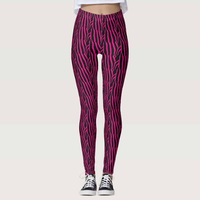 Leggings Patrón de rayas de cebra rosa y negro (Anverso)