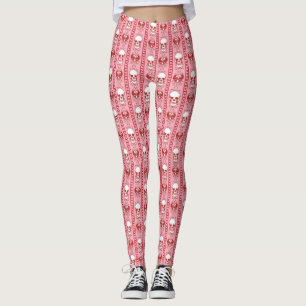 Leggings Patrón de rayas de cráneo barrocas rojo rosado
