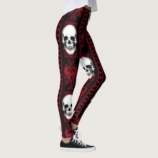 Leggings Patrón de rayas de cráneo barroco rojo (Derecha)