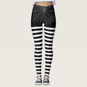 Leggings Patrón de rayas de tela de araña blanca negra de H