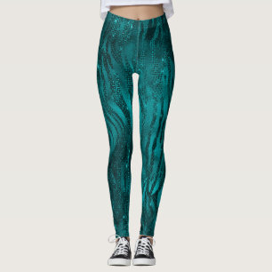 Leggings Patrón de rayas de tigre con brillo glam ombre azu