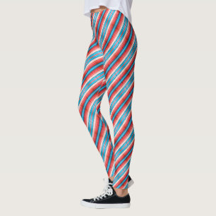 Leggings Patrón de rayas diagonales rojas, azules y rosadas