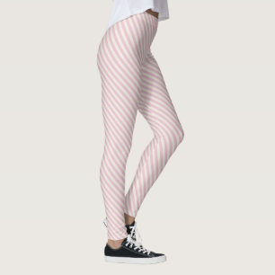 Leggings Patrón de rayas diagonales rosadas en blanco